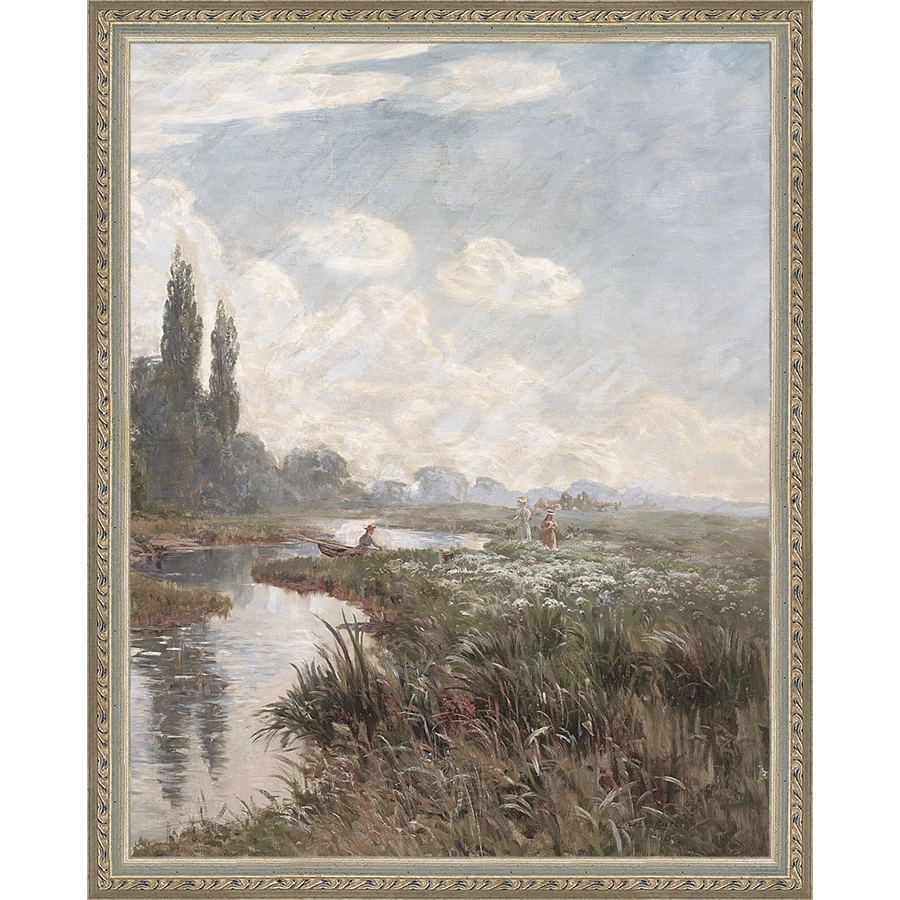 SA357-RIVERSIDE Hand framed in an ornate dark silver frame. Finished Size: W 12.25 in x H 15.25 in