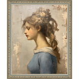 SA358-MAIDEN IN BLUE Hand framed in an ornate dark silver frame. Finished Size: W 9.25 in x H 11.25 in