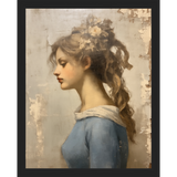 SA358-MAIDEN IN BLUE Hand framed in a matte black frame. Finished Size: W 12.25 in x H 15.25 in