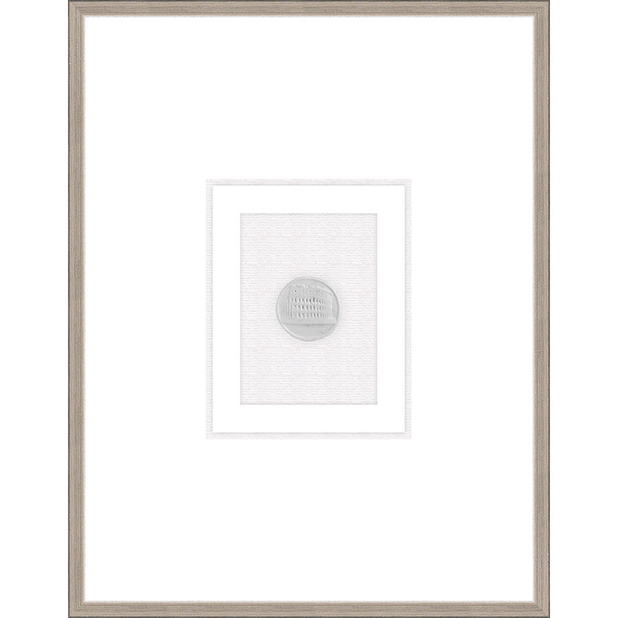 NG003-COLISEUM Shadow Box framed in an antiqued silver frame on a white raglin mat. Finished Size: W 18.00 in x H 23.00 in