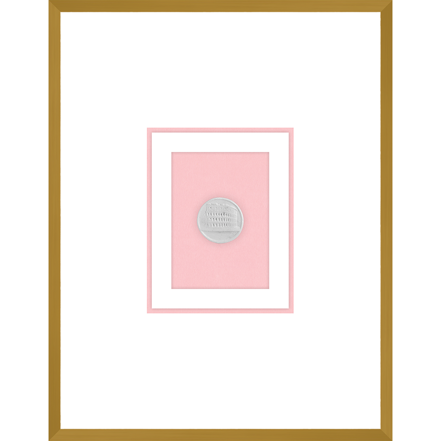 NG003-COLISEUM Shadow Box framed in an antiqued gold frame on a blush pink mat. Finished Size: W 18.00 in x H 23.00 in