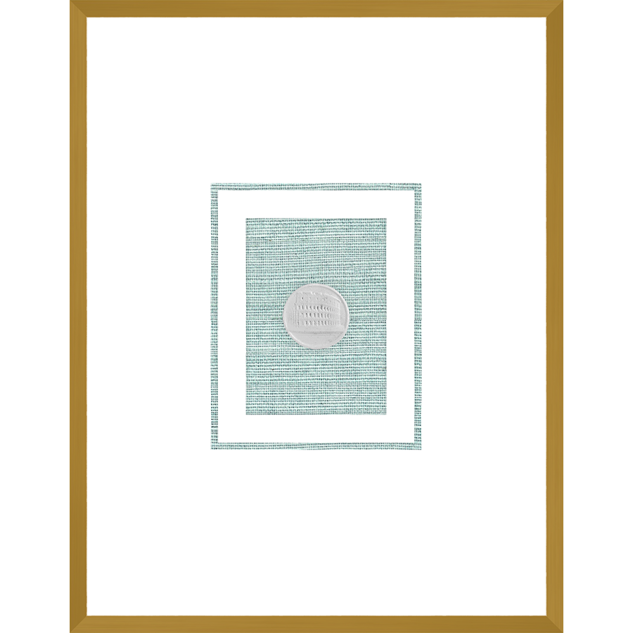 NG003-COLISEUM Shadow Box framed in an antiqued gold frame on a green hemp mat. Finished Size: W 18.00 in x H 23.00 in