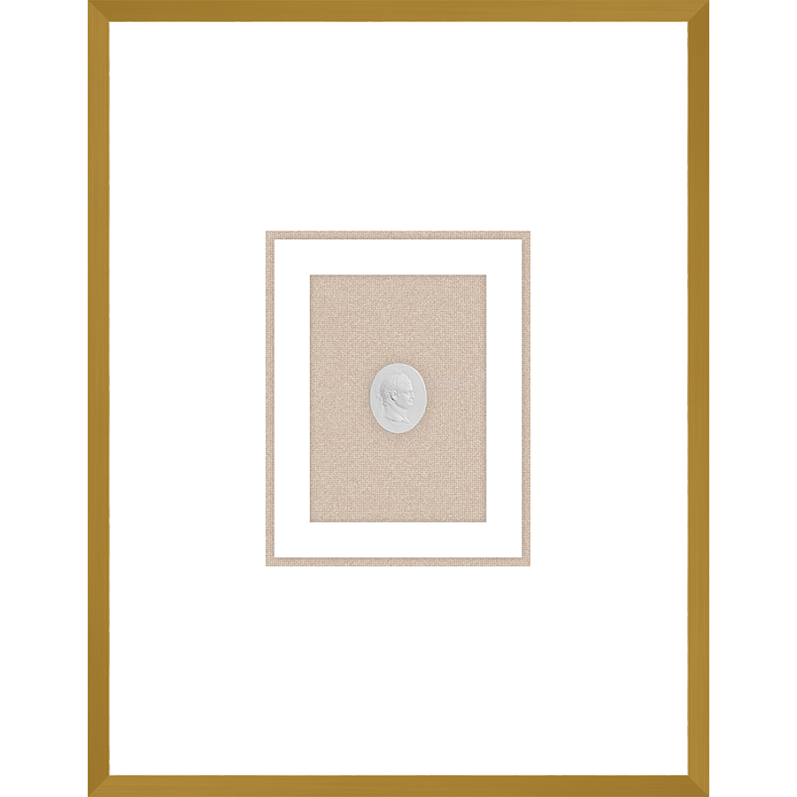 NG006-EMPEROR Shadow Box framed in an antiqued gold frame on a natural linen mat. Finished Size: W 18.00 in x H 23.00 in