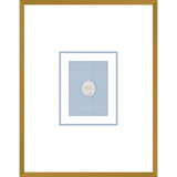 NG010-MEDUSA LEFT FACING Shadow Box framed in an antiqued gold frame on a fountain blue mat. Finished Size: W 18.00 in x H 23.00 in
