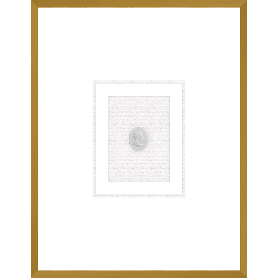 NG015-ROMAN WOMAN Shadow Box framed in an antiqued gold frame on a white raglin mat. Finished Size: W 18.00 in x H 23.00 in