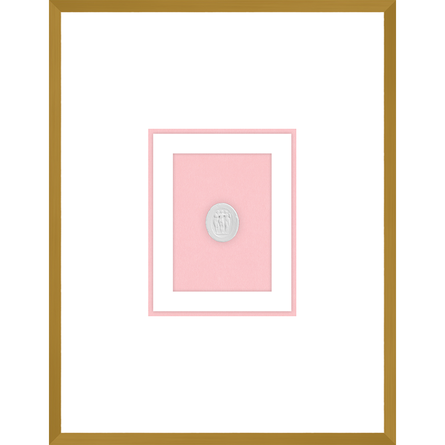 NG016-TRIO OF NYMPHS Shadow Box framed in an antiqued gold frame on a blush pink mat. Finished Size: W 18.00 in x H 23.00 in