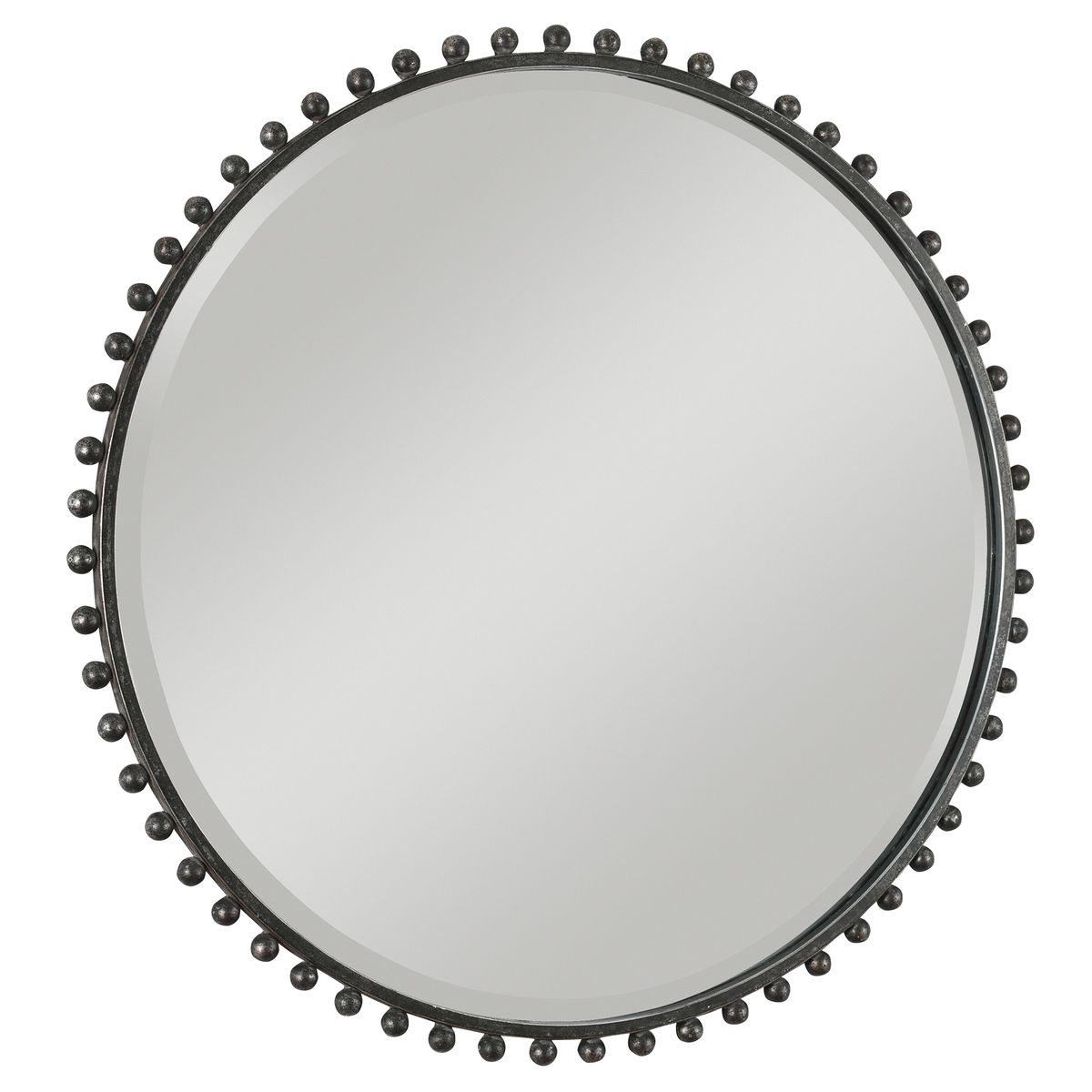 Taza Round Mirror, Distressed Black