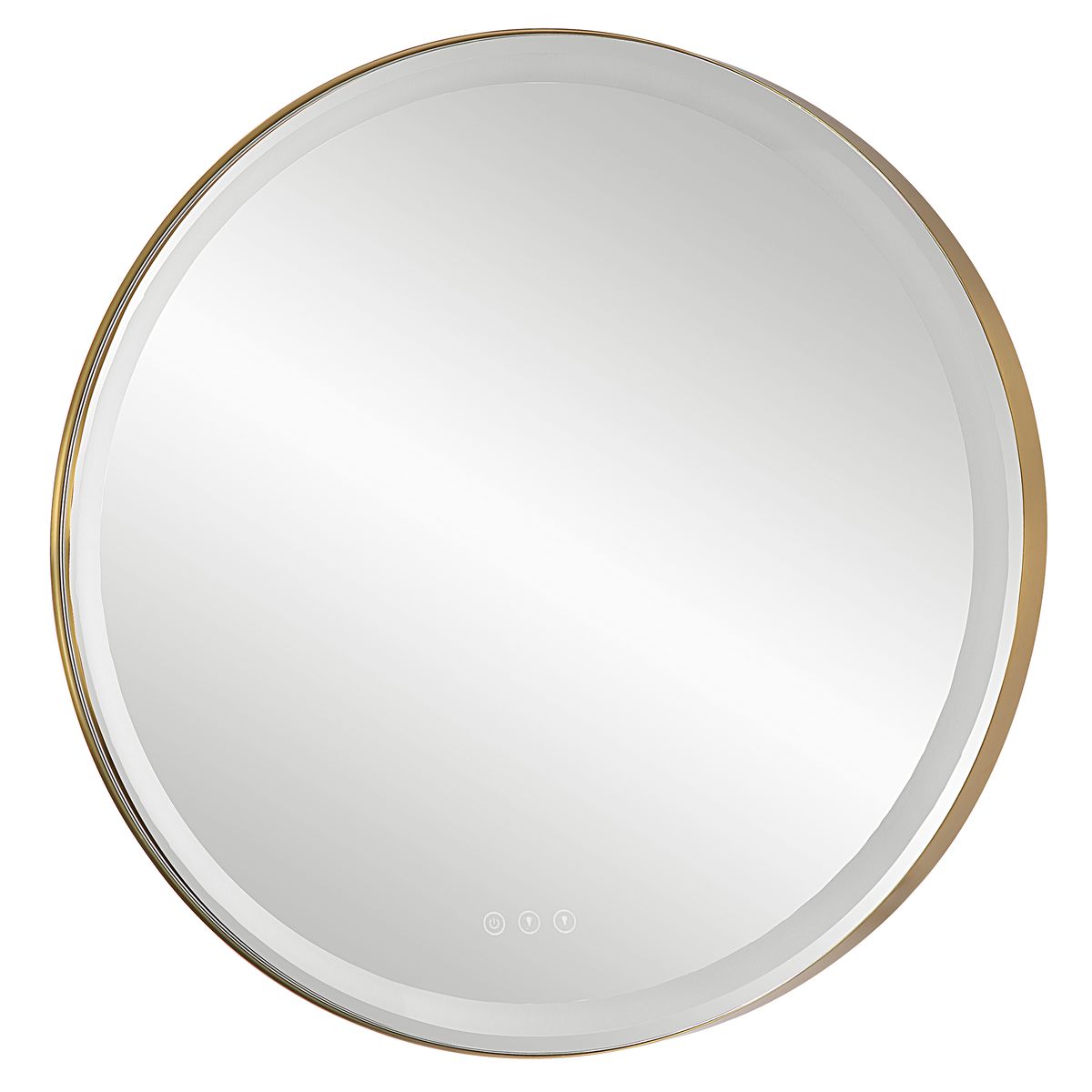 Crofton Lighted Round Mirror, Brass