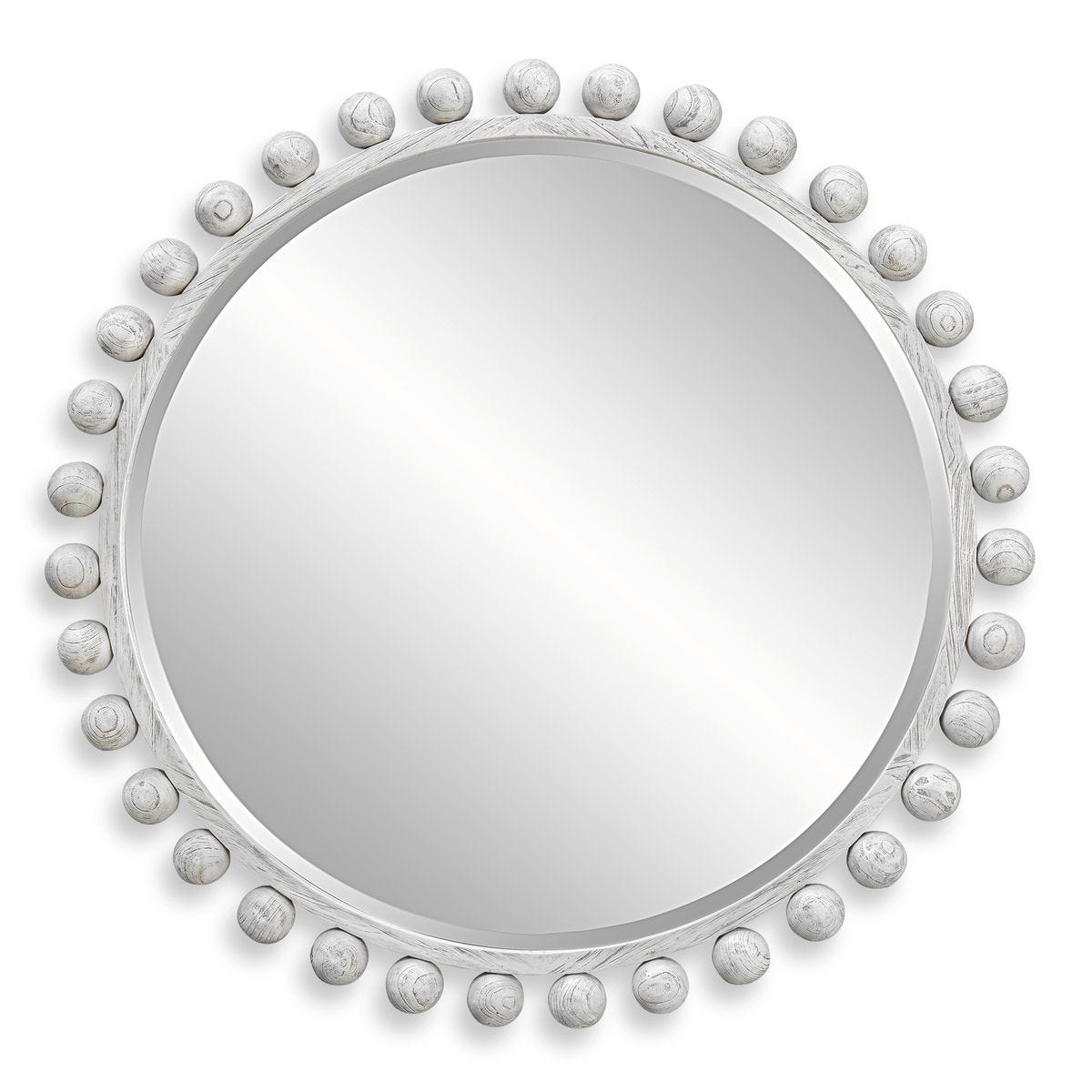 Cyra Wood Round Mirror, Aged Ivory - Kings Fine Art & Decor