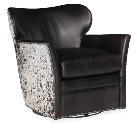 Hooker Furniture Kato Leather Swivel Chair w/ Salt Pepper HOH CC469-SW-097