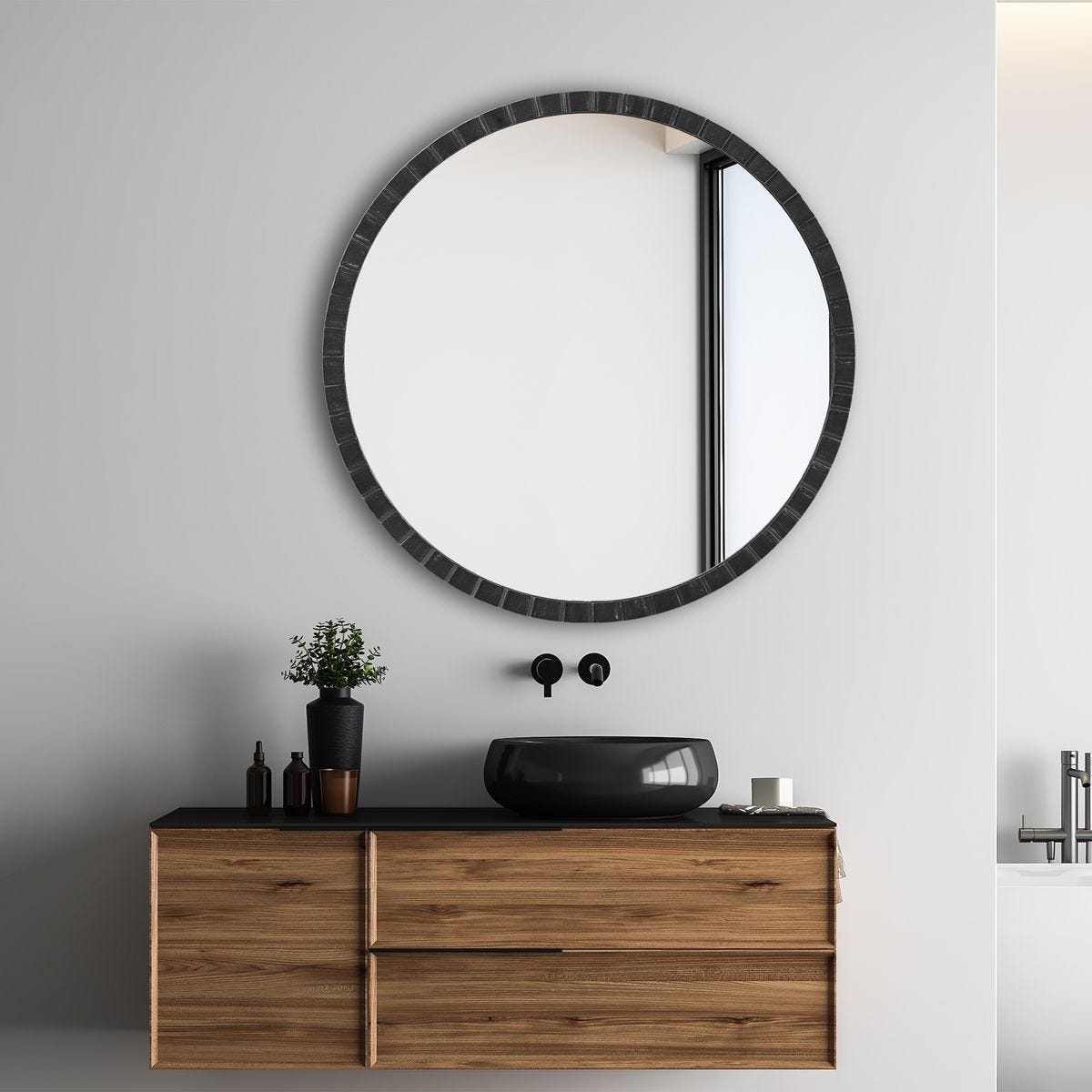Dandridge Round Mirror, Black