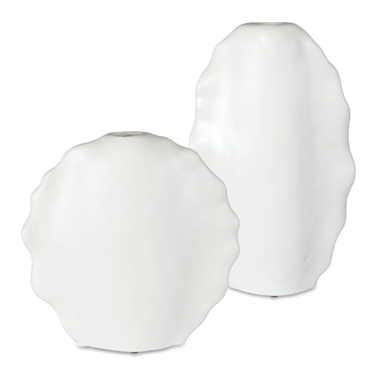 Ruffled Feathers Outdoor Vases, White, S/2 - Kings Fine Art & Decor