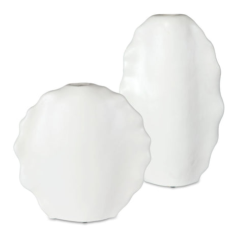 Ruffled Feathers Outdoor Vases, White, S/2 - Kings Fine Art & Decor