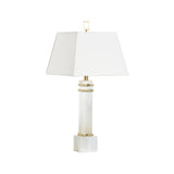 ALABASTER COLUMN LAMP WITH GOLD/STONE RINGS