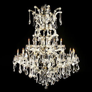 7730-MD505L25 LT713001 25 Light Metal & Crystal Chandelier Silver Finish-Glass Arms (58Hx42D)