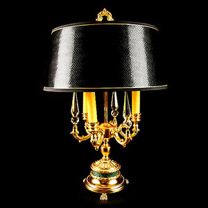 7730-MT303L3 LT713101 3 Light Table Lamp In Gold w/Black Leather Shade (24Hx8.5W)
