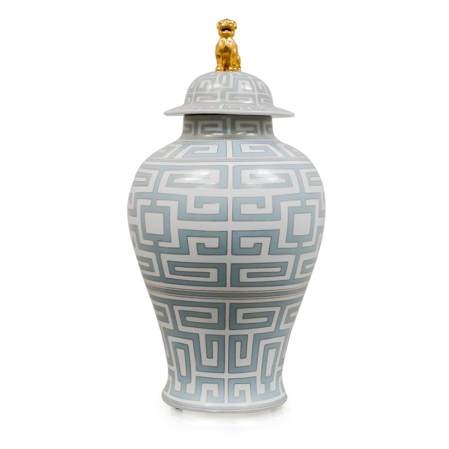 7113-2249-24GY PC730401 Hand-Painted Porcelain Jar & Lid with Geometric Design in Grey (24H X 12Dia)