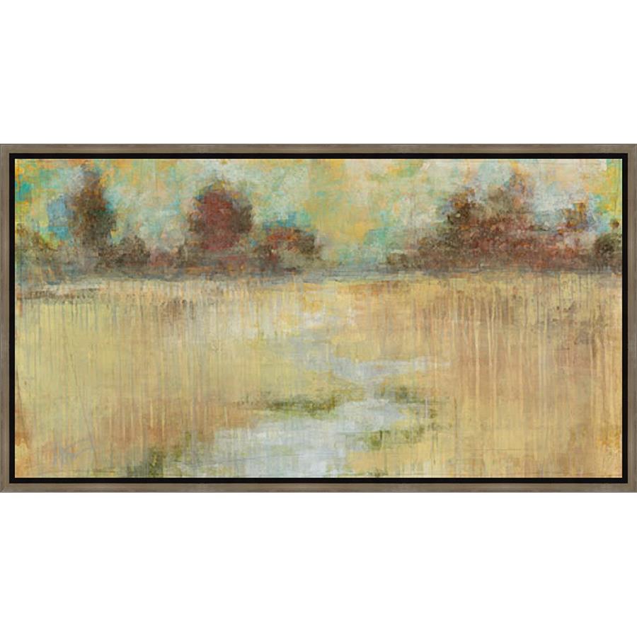 FG1004C01 Giclée on Matte Canvas, framed Floating in a Contemporary Gold Floater Frame #7663. This frame has a 2in profile in black. Finished Size: W 51.00 in x H 27.00 in