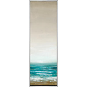 FG3066C01 Giclée on Matte Canvas, framed Floating in a Contemporary Silver Floater Frame #7662. This frame has a 2in profile in black. Finished Size: W 14.00 in x H 38.00 in