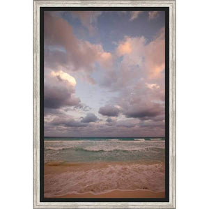 FG3143C01 Giclée on Matte Canvas, framed Floating in a Contemporary Silver Floater Frame #7662. This frame has a 2in profile in black. Finished Size: W 14.00 in x H 20.00 in