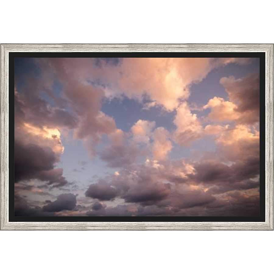 FG3144C01 Giclée on Matte Canvas, framed Floating in a Contemporary Silver Floater Frame #7662. This frame has a 2in profile in black. Finished Size: W 20.00 in x H 14.00 in