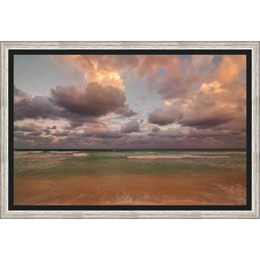 FG3145C01 Giclée on Matte Canvas, framed Floating in a Contemporary Silver Floater Frame #7662. This frame has a 2in profile in black. Finished Size: W 20.00 in x H 14.00 in