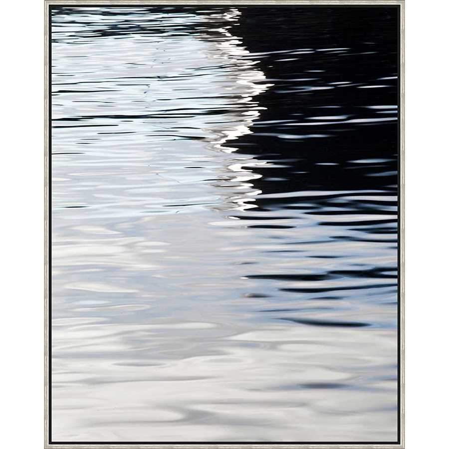 FG3157C01 Giclée on Matte Canvas, framed Floating in a Contemporary Silver Floater Frame #7662. This frame has a 2in profile in black. Finished Size: W 50.00 in x H 62.00 in