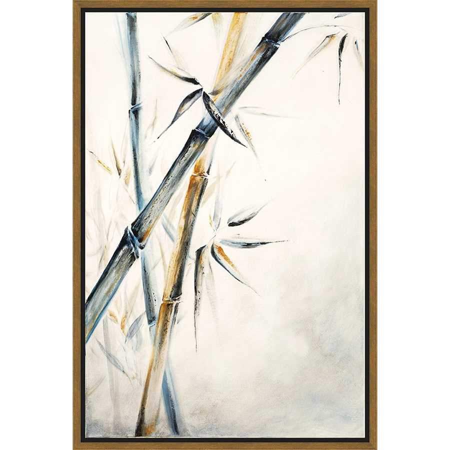 FG3182C01 Giclée on Matte Canvas, framed Floating in a Contemporary Gold Floater Frame #7663. This frame has a 2in profile in black. Finished Size: W 26.00 in x H 38.00 in