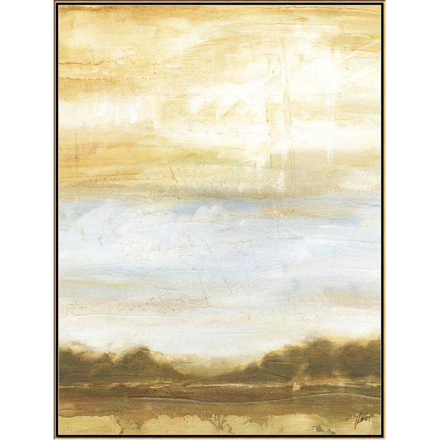 FG4054C01 Giclée on Matte Canvas, framed Floating in a Contemporary Gold Floater Frame #7663. This frame has a 2in profile in black. Finished Size: W 32.00 in x H 42.00 in