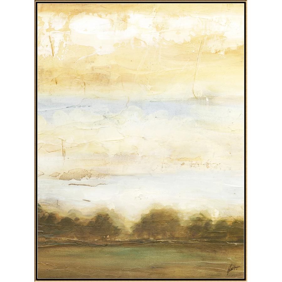 FG4054C02 Giclée on Matte Canvas, framed Floating in a Contemporary Gold Floater Frame #7663. This frame has a 2in profile in black. Finished Size: W 32.00 in x H 42.00 in