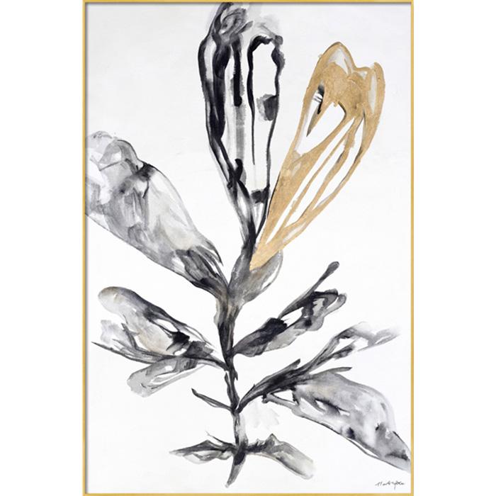 FH6004C02 Hand-Painted Original Oil on Matte Canvas, framed in a Contemporary Gold Frame #10621. This frame has a 1.875in profile in brown. Finished Size: W 32.00 in x H 50.00 in