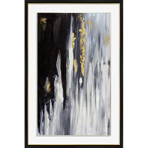 FH6015C01 Hand-Painted Original Oil on Matte Canvas, framed in a Contemporary Black Frame #7601. This frame has a 2in matching profile.
Embellished with Gold Foil Finished Size: W 32.00 in x H 50.00 in