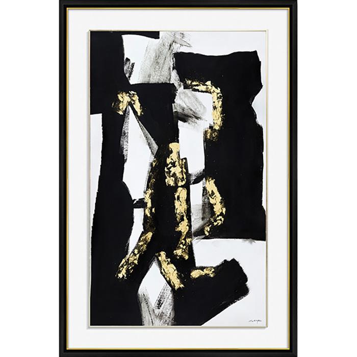 FH6017C01 Hand-Painted Original Oil on Matte Canvas, framed in a Contemporary Black Frame #7601. This frame has a 2in matching profile.
Embellised with Gold Foil Finished Size: W 32.00 in x H 50.00 in