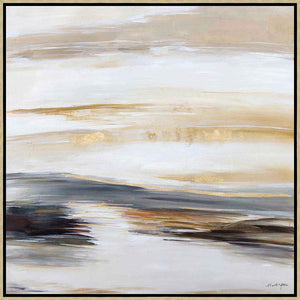 FH6022C01 Hand-Painted Original Oil on Matte Canvas, framed Floating in a Contemporary Gold Floater Frame #7663. This frame has a 2in profile in black. Finished Size: W 42.00 in x H 42.00 in