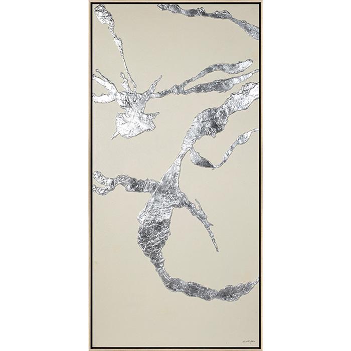 FG6033C01 Giclée on Board, framed Floating in a Contemporary Silver Floater Frame #7662. This frame has a 2in profile in black.
Embellished with Silver Foil Finished Size: W 34.00 in x H 66.00 in