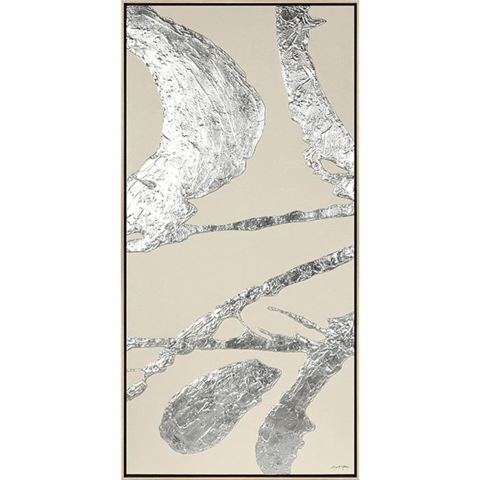 FG6033C03 Giclée on Board, framed Floating in a Contemporary Silver Floater Frame #7662. This frame has a 2in profile in black.
Embellished with Silver Foil Finished Size: W 34.00 in x H 66.00 in