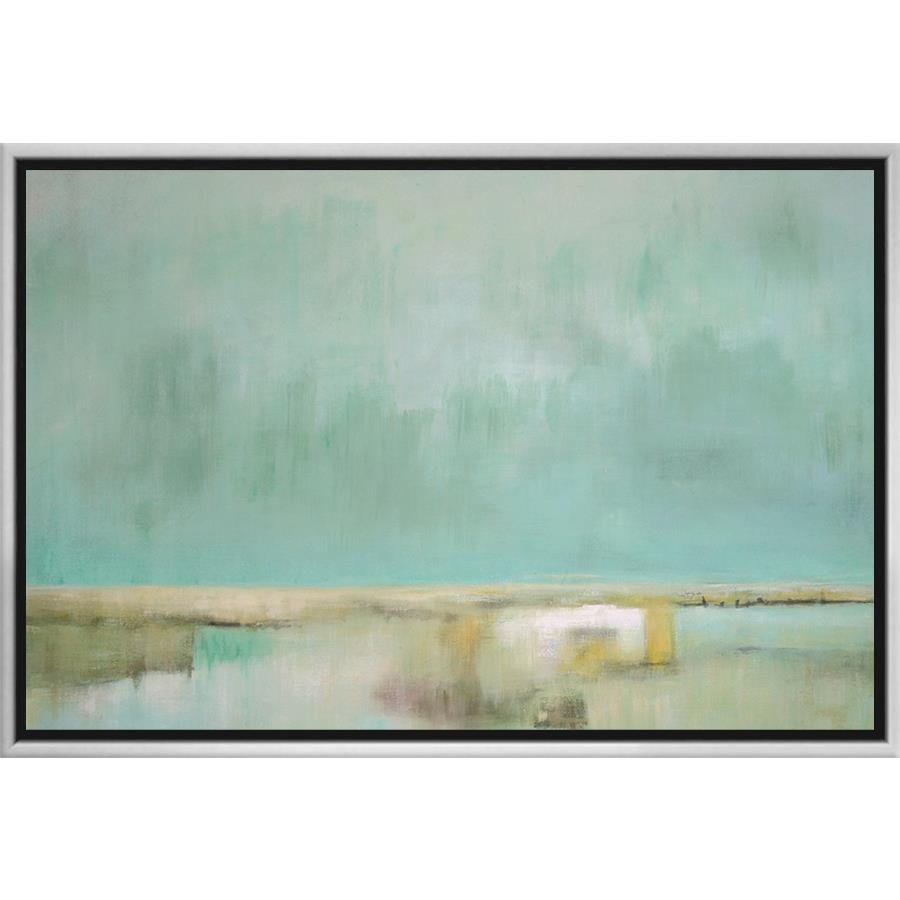 FH7027C01 Hand-Painted Original Oil on Matte Canvas, framed Floating in a Contemporary Silver Floater Frame #7662. This frame has a 2in profile in black. Finished Size: W 75.00 in x H 50.00 in