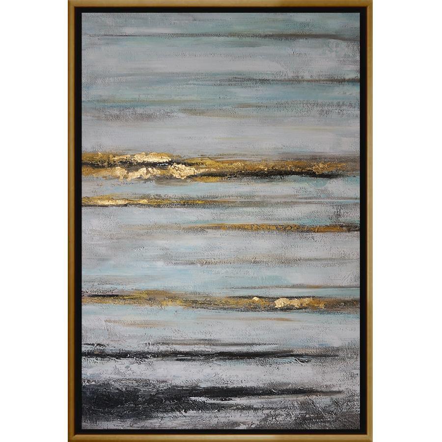 FH7028C01 Hand-Painted Original Oil on Matte Canvas, framed Floating in a Contemporary Gold Floater Frame #7663. This frame has a 2in profile in black.
Embellished with Gold Foil and Texturized Finished Size: W 49.00 in x H 73.00 in