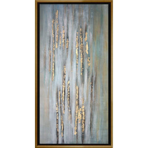 FH7033C01 Hand-Painted Original Oil on Matte Canvas, framed Floating in a Contemporary Gold Floater Frame #7663. This frame has a 2in profile in black.
Embellished with Gold Foil and Texturized Finished Size: W 41.00 in x H 81.00 in