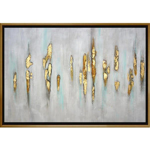 FH7034C01 Hand-Painted Original Oil on Matte Canvas, framed Floating in a Contemporary Gold Floater Frame #7663. This frame has a 2in profile in black.
Embellished with Gold Foil and Texturized Finished Size: W 73.00 in x H 49.00 in