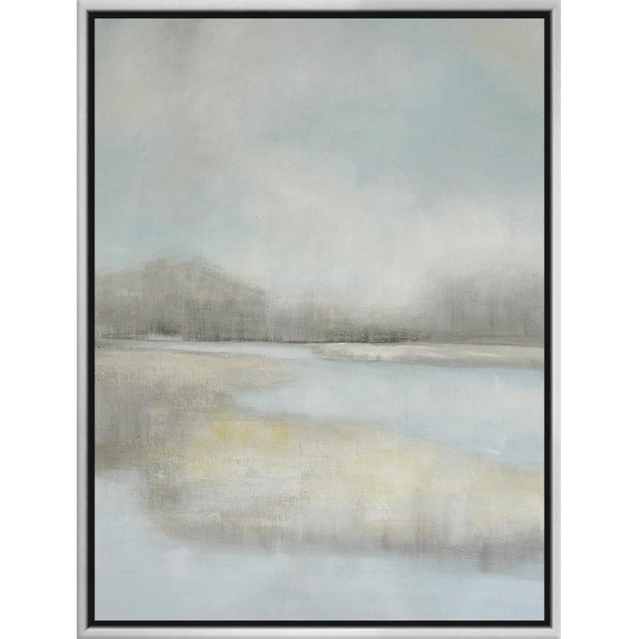 FH7038C01 Hand-Painted Original Oil on Matte Canvas, framed Floating in a Contemporary Silver Floater Frame #7662. This frame has a 2in profile in black. Finished Size: W 38.00 in x H 50.00 in