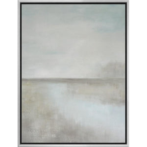 FH7039C01 Hand-Painted Original Oil on Matte Canvas, framed Floating in a Contemporary Silver Floater Frame #7662. This frame has a 2in profile in black. Finished Size: W 38.00 in x H 50.00 in