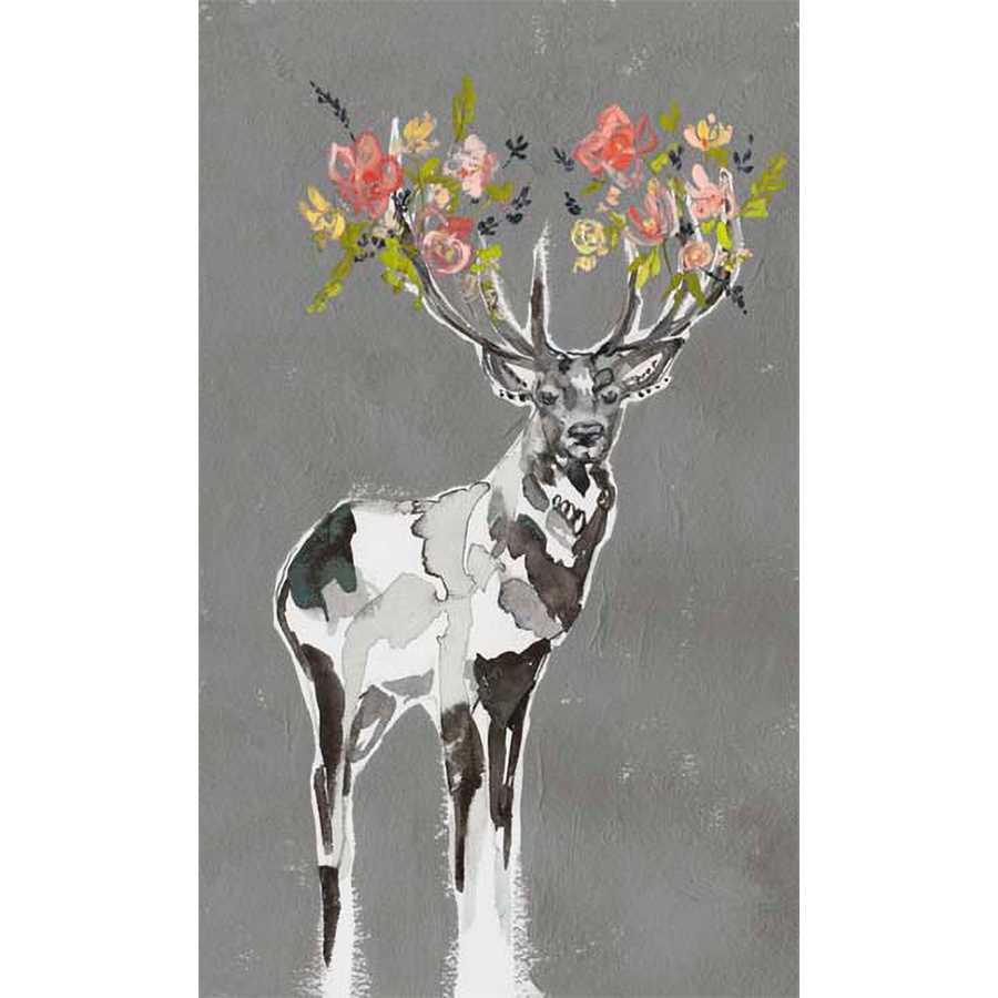 DEER & FLOWERS I by Jennifer Goldberger , Item#CG002299C, Matte Canvas, Art, Giclée on Canvas, Vertical, Small