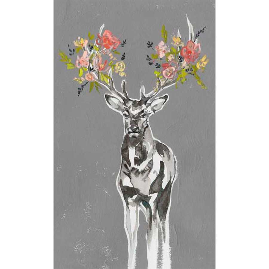 DEER & FLOWERS II by Jennifer Goldberger , Item#CG002300C, Matte Canvas, Art, Giclée on Canvas, Vertical, Small
