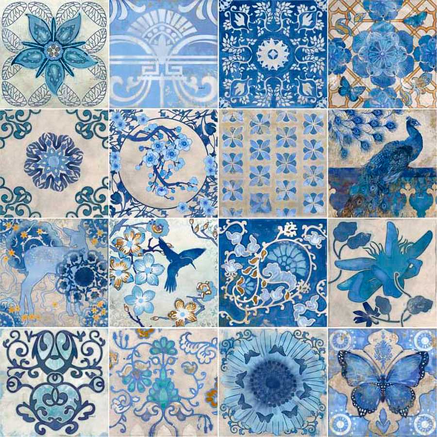 BLUE & WHITE TILES by Evelia Designs , Item#CG003422C, Matte Canvas, Art, Giclée on Canvas, Square, Medium