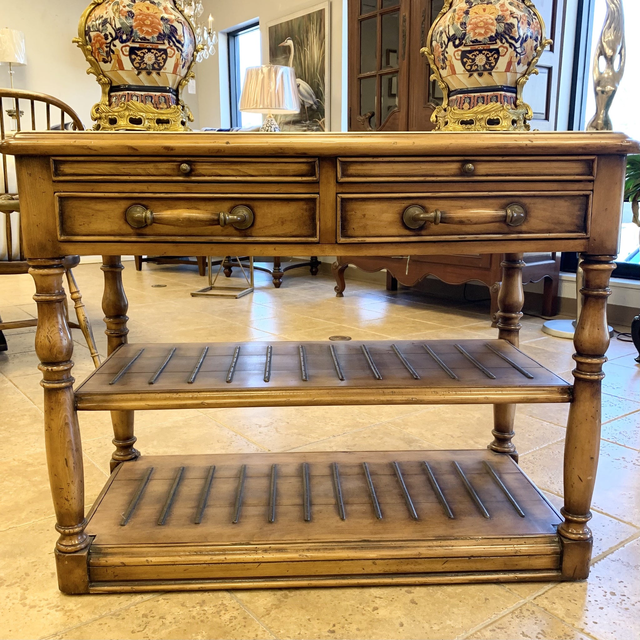 Wood Cart with Marble Top