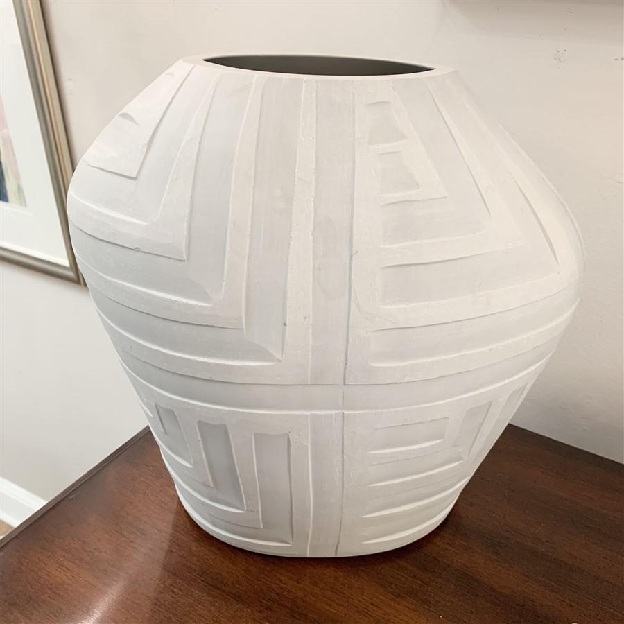 Geometric Hand-Chiseled White Vase