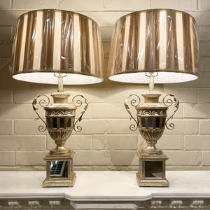 Imported  Champagne Silvered and Mirror Lamp w/ Shade