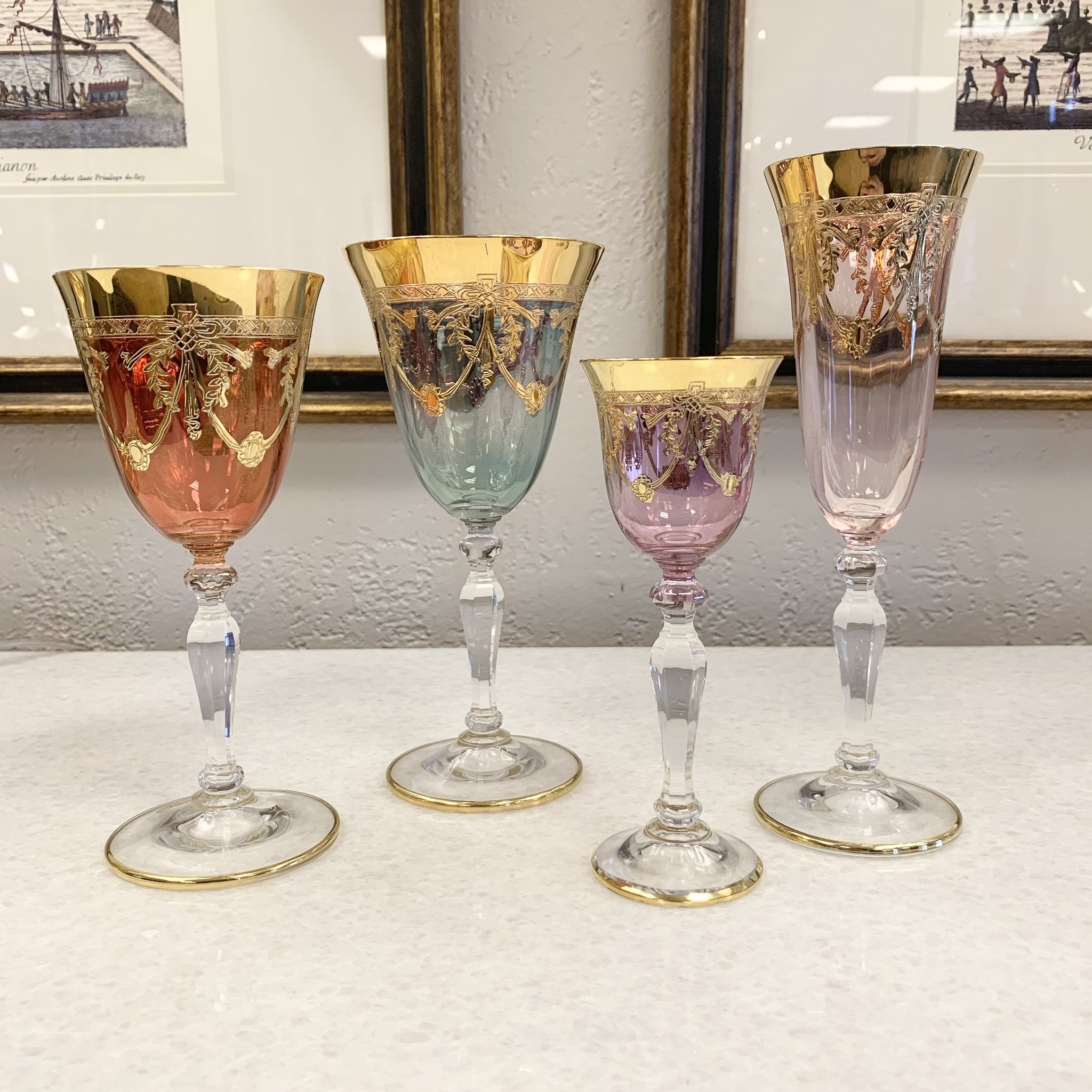 Imported 4 Piece Multi Colored Non-Lead Crystal Stemware Set (Made in Italy)