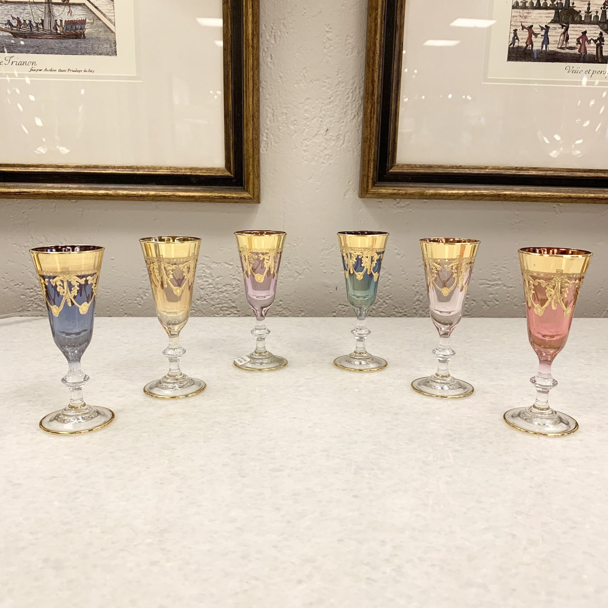 Imported 6 Piece Multi Colored Non-Lead Crystal Stemware Set (Made it Italy)